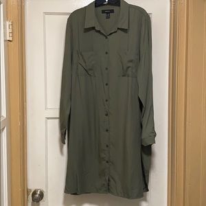 Olive green button down shirt dress